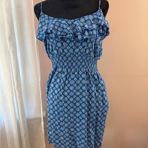 Elle Blue Printed Smocked Mini Dress